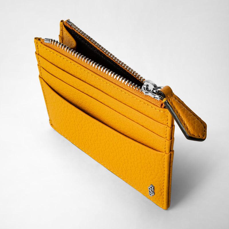 Serapian Zip card case in cachemire leather ochre Economico