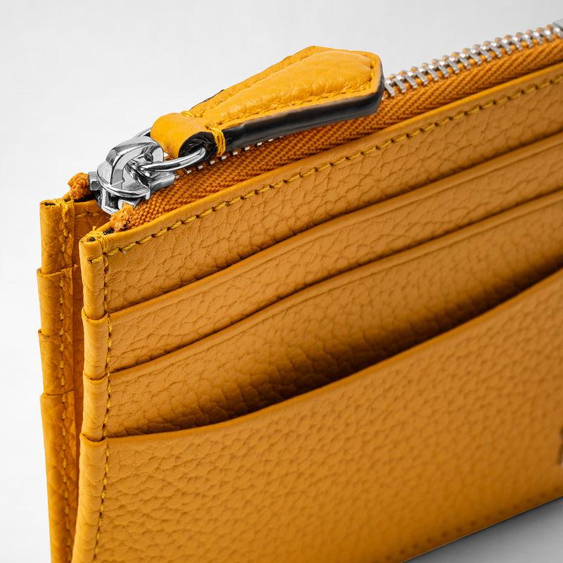 Serapian Zip card case in cachemire leather ochre Economico