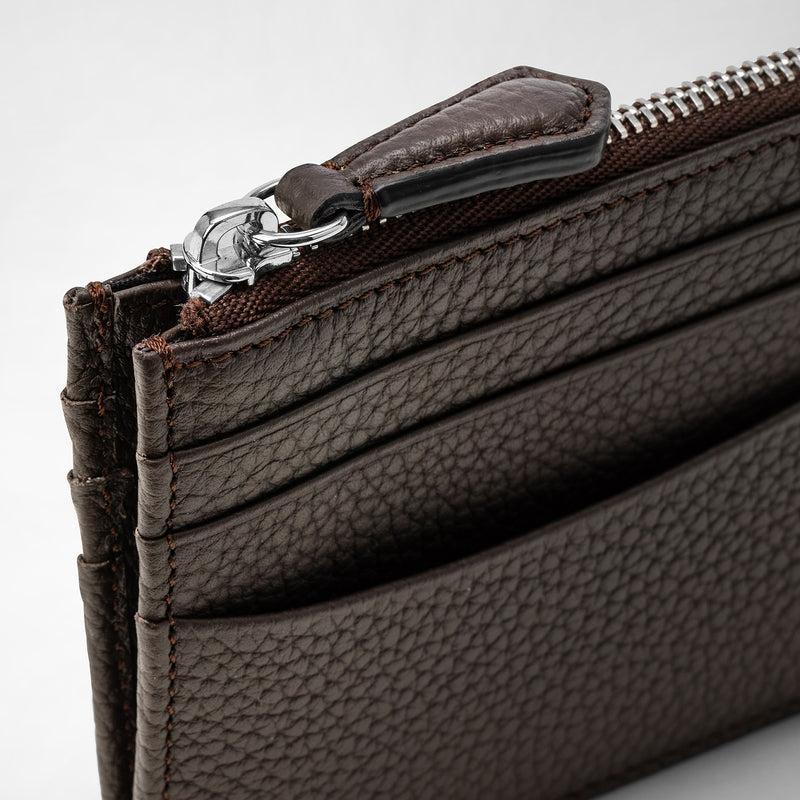 Serapian Zip card case in cachemire leather espresso Online