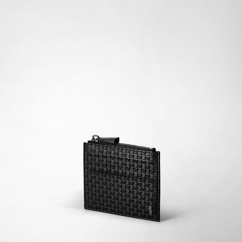 Serapian Zip card case in stepan black-black eclipse Outlet