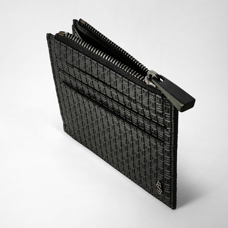 Serapian Zip card case in stepan black-black eclipse Outlet