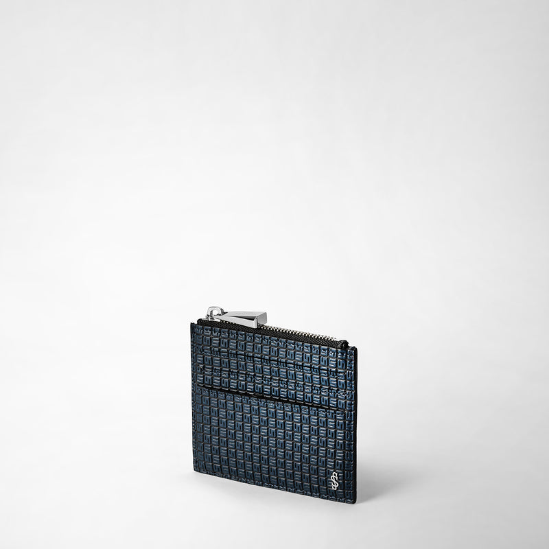 Serapian Zip card case in stepan ocean blue and black Saldi