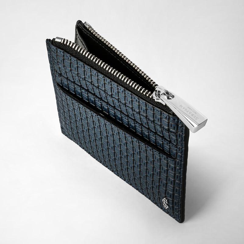 Serapian Zip card case in stepan ocean blue and black Saldi