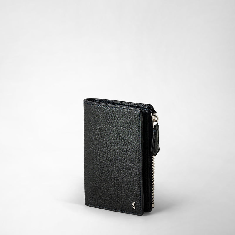 Serapian Vertical billfold with zip in cachemire leather navy blue Saldi Di Fabbrica
