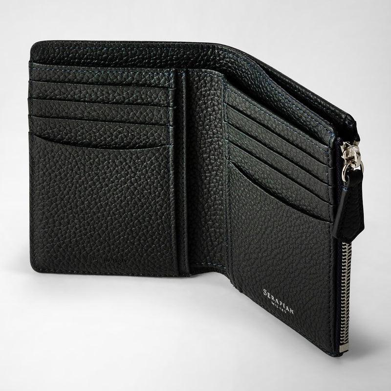 Serapian Vertical billfold with zip in cachemire leather navy blue Saldi Di Fabbrica