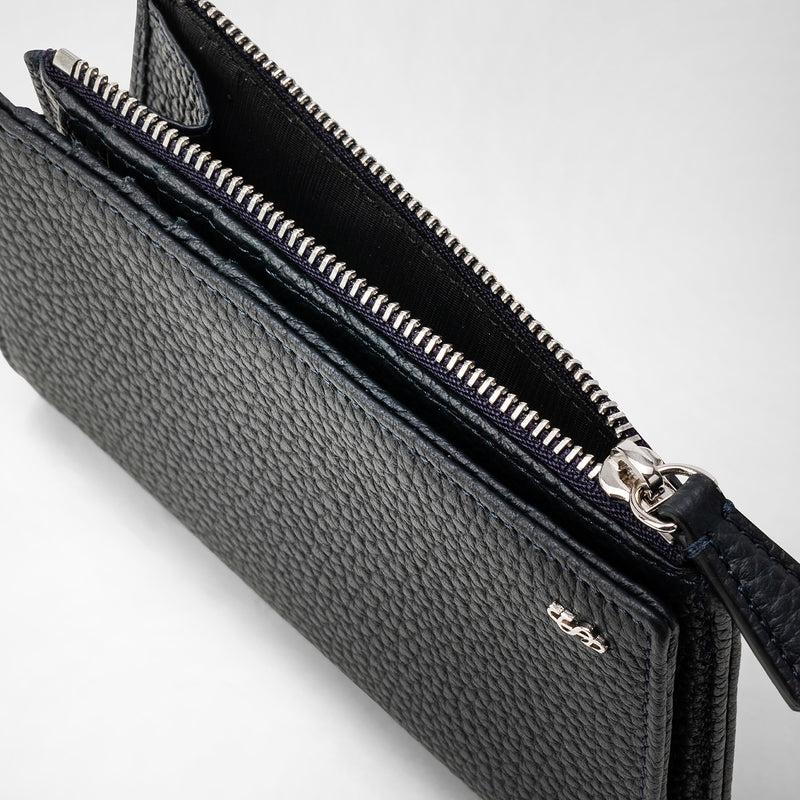 Serapian Vertical billfold with zip in cachemire leather navy blue Saldi Di Fabbrica