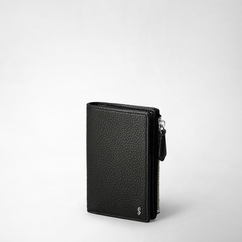 Serapian Vertical billfold with zip in cachemire leather black I Più Venduti