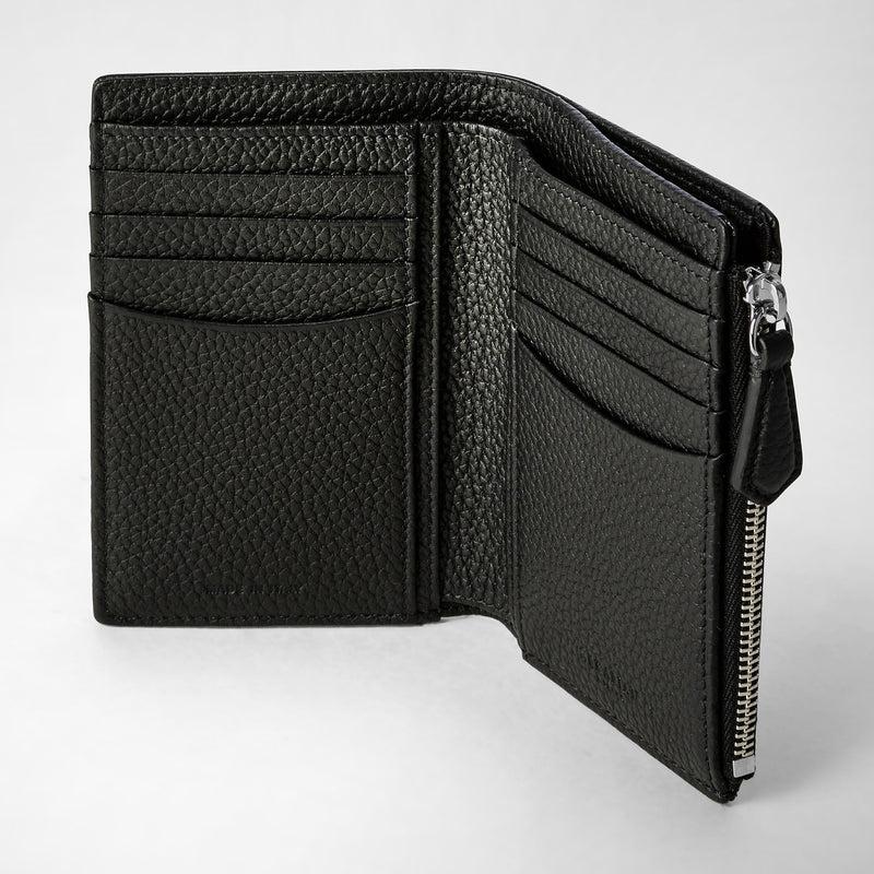 Serapian Vertical billfold with zip in cachemire leather black I Più Venduti
