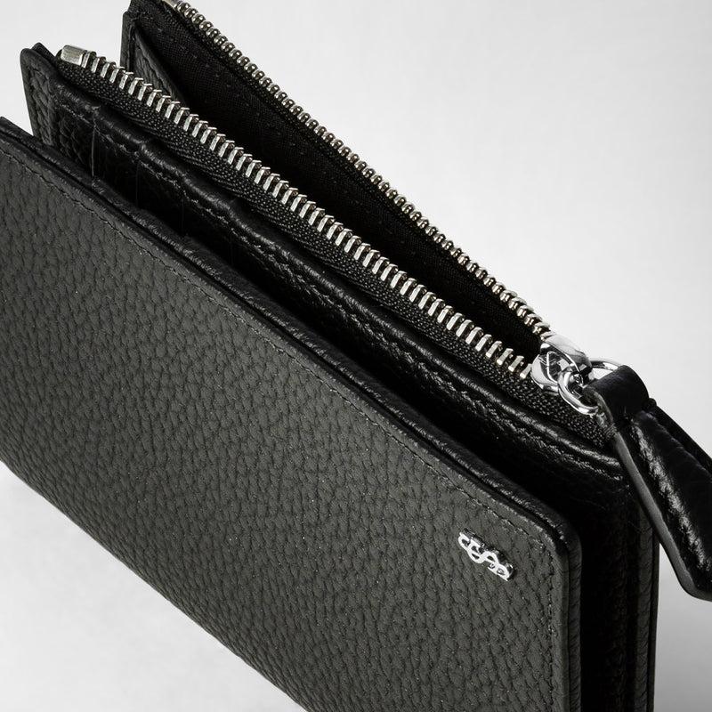 Serapian Vertical billfold with zip in cachemire leather black I Più Venduti