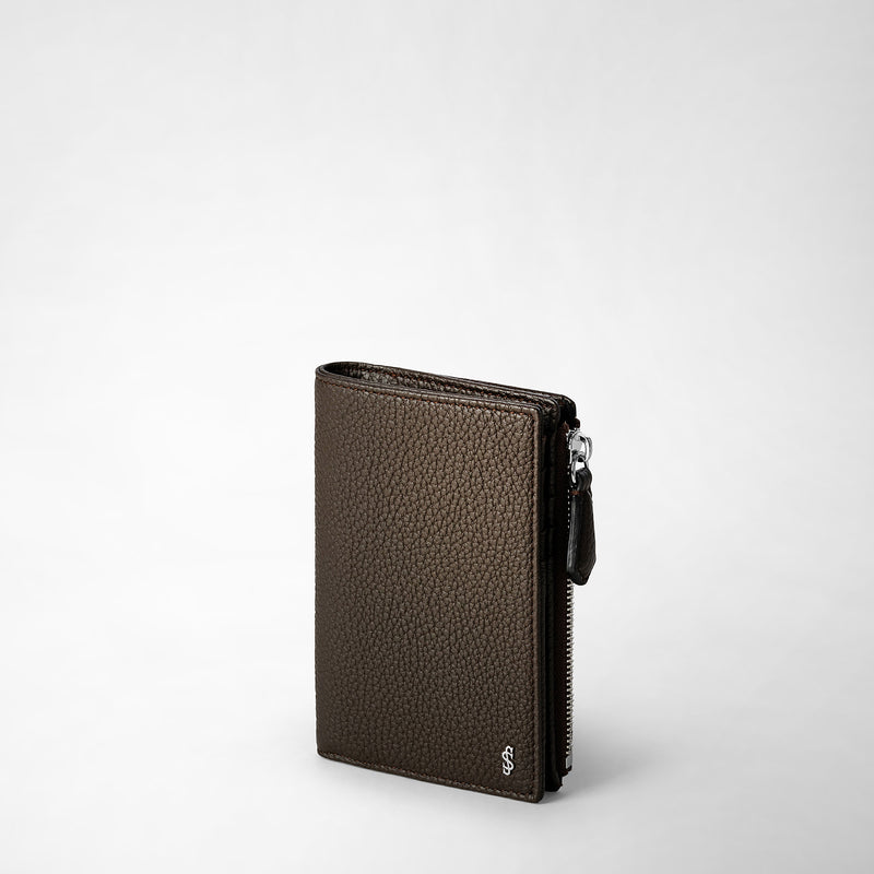 Serapian Vertical billfold with zip in cachemire leather espresso Vendite Flash