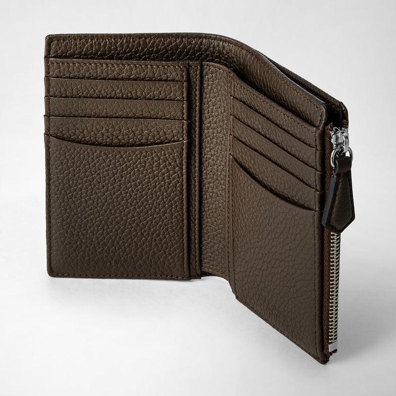 Serapian Vertical billfold with zip in cachemire leather espresso Vendite Flash