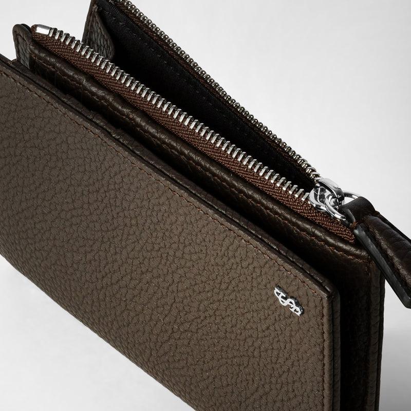 Serapian Vertical billfold with zip in cachemire leather espresso Vendite Flash
