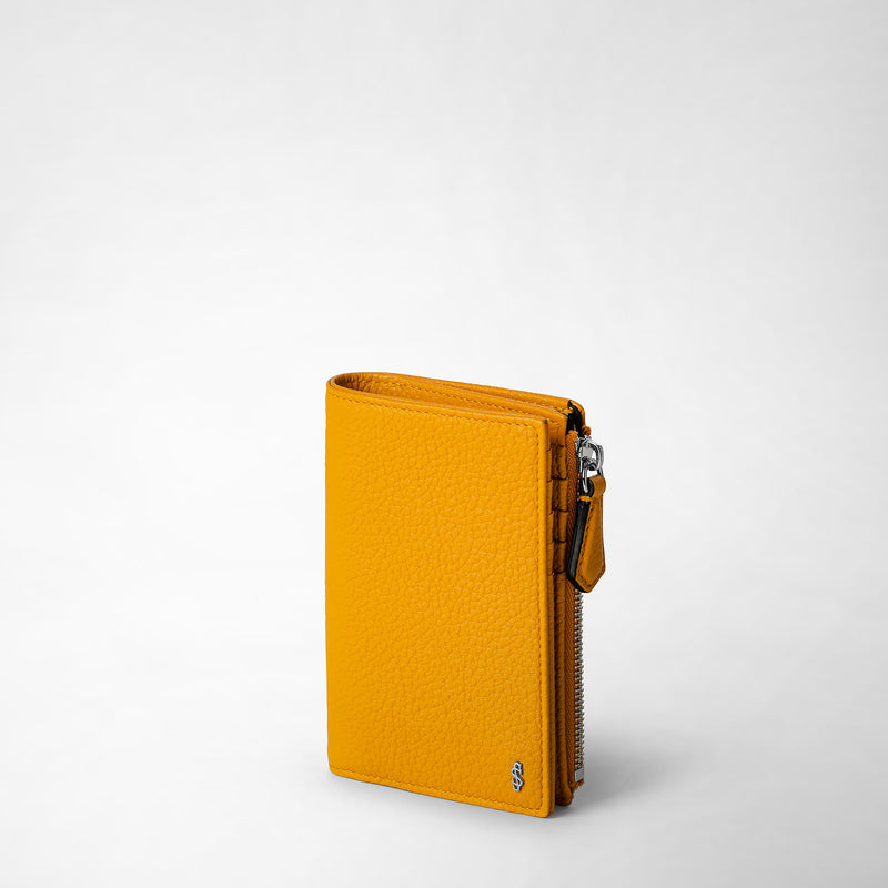 Serapian Vertical billfold with zip in cachemire leather ochre Negozio