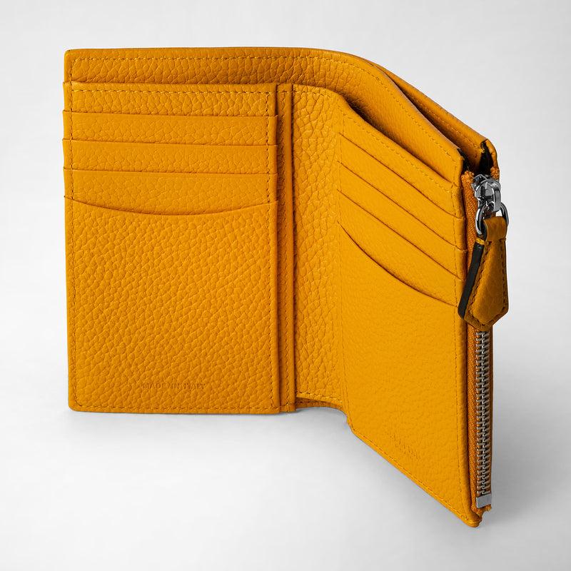 Serapian Vertical billfold with zip in cachemire leather ochre Negozio