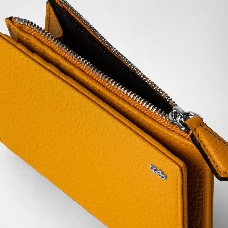 Serapian Vertical billfold with zip in cachemire leather ochre Negozio