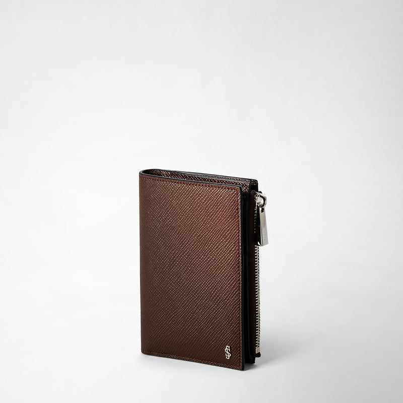Serapian Vertical billfold with zip in evoluzione leather burgundy In Saldo