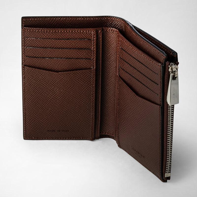 Serapian Vertical billfold with zip in evoluzione leather burgundy In Saldo