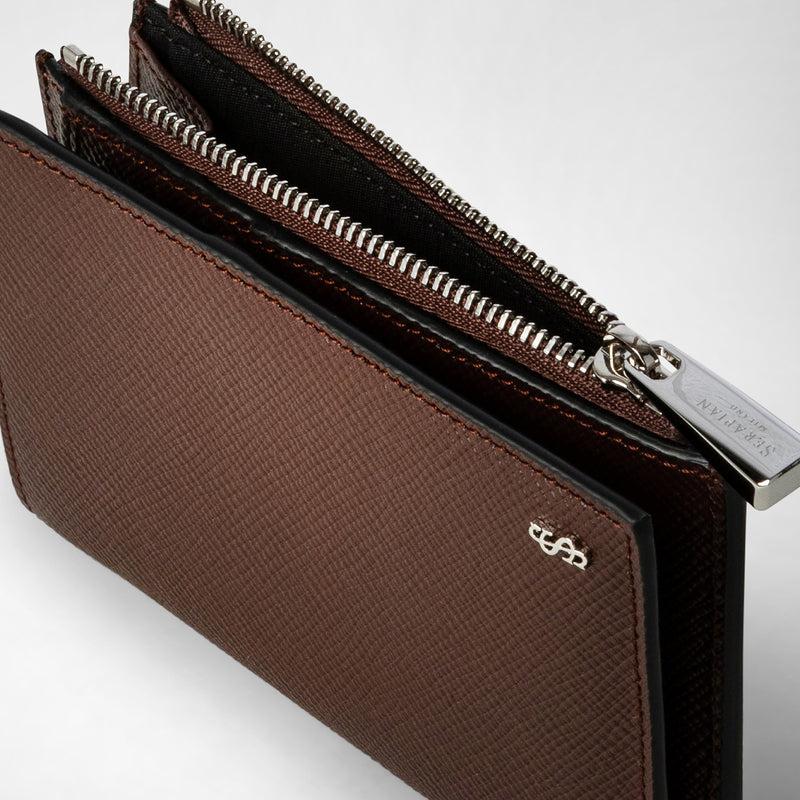 Serapian Vertical billfold with zip in evoluzione leather burgundy In Saldo