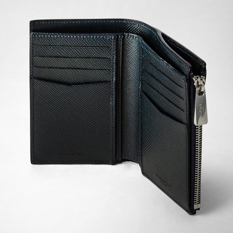Serapian Vertical billfold with zip in evoluzione leather navy blue Nuova