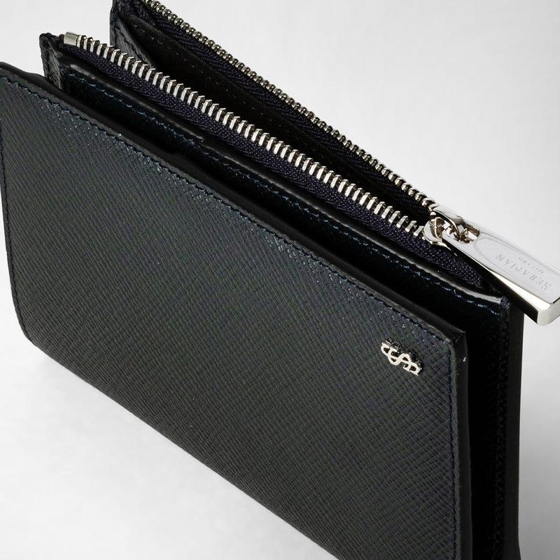 Serapian Vertical billfold with zip in evoluzione leather navy blue Nuova