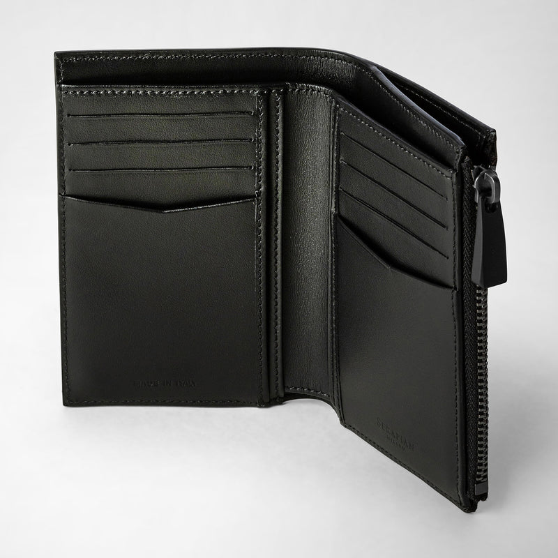 Serapian Vertical billfold with zip in stepan black black eclipse 2025