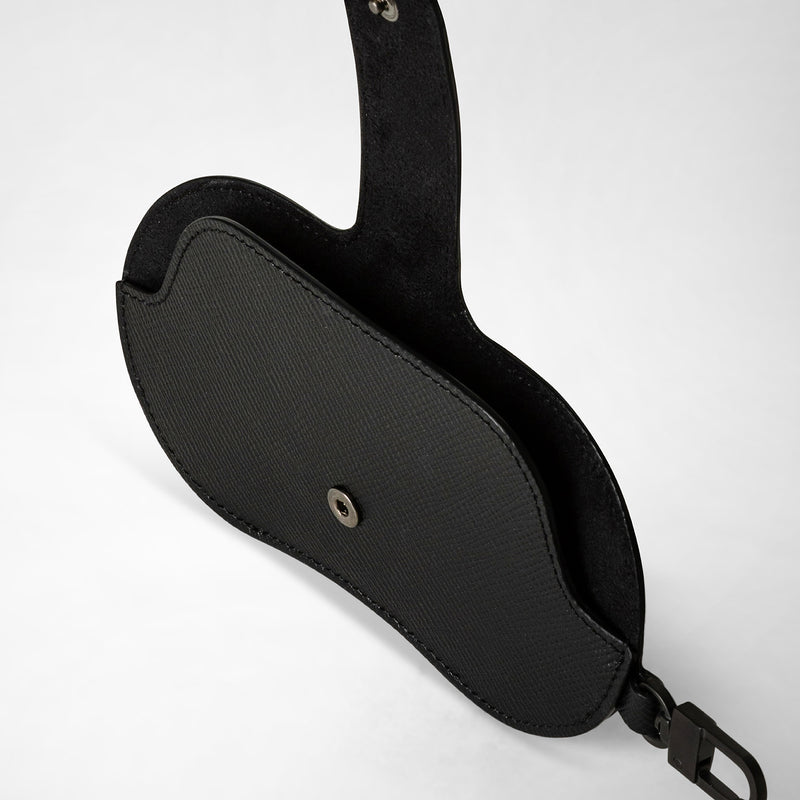 Serapian Glasses holder in evoluzione leather eclipse black 2025