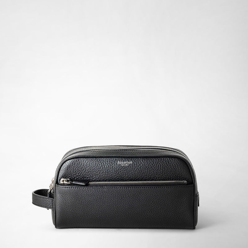 Serapian Trousse bagno doppia zip in pelle cachemire nero In Linea