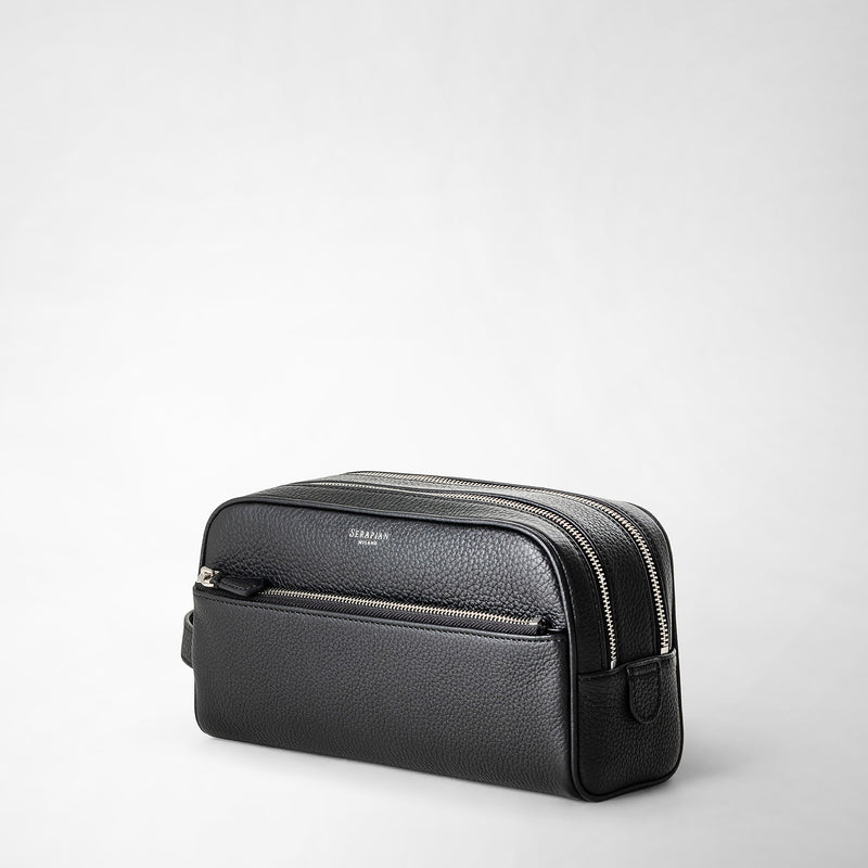 Serapian Trousse bagno doppia zip in pelle cachemire nero In Linea