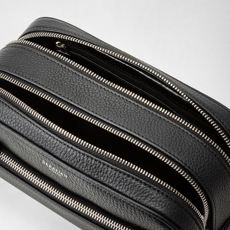 Serapian Trousse bagno doppia zip in pelle cachemire nero In Linea