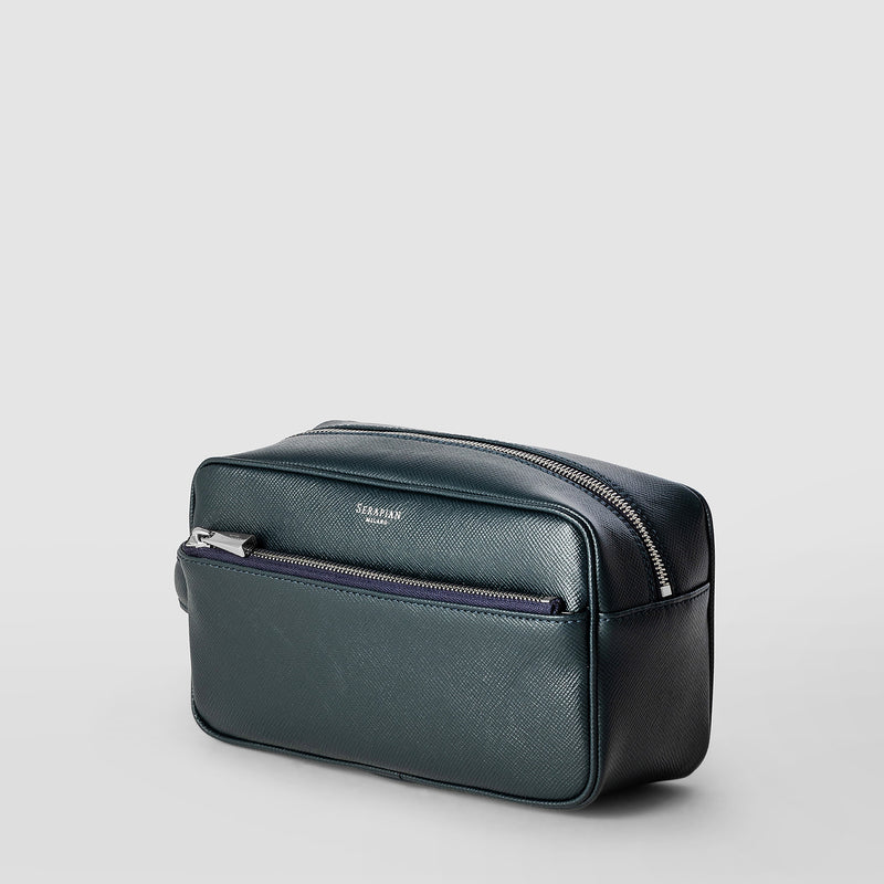 Serapian Wash bag recycled twill evoluzione leather navy blue Nuovo