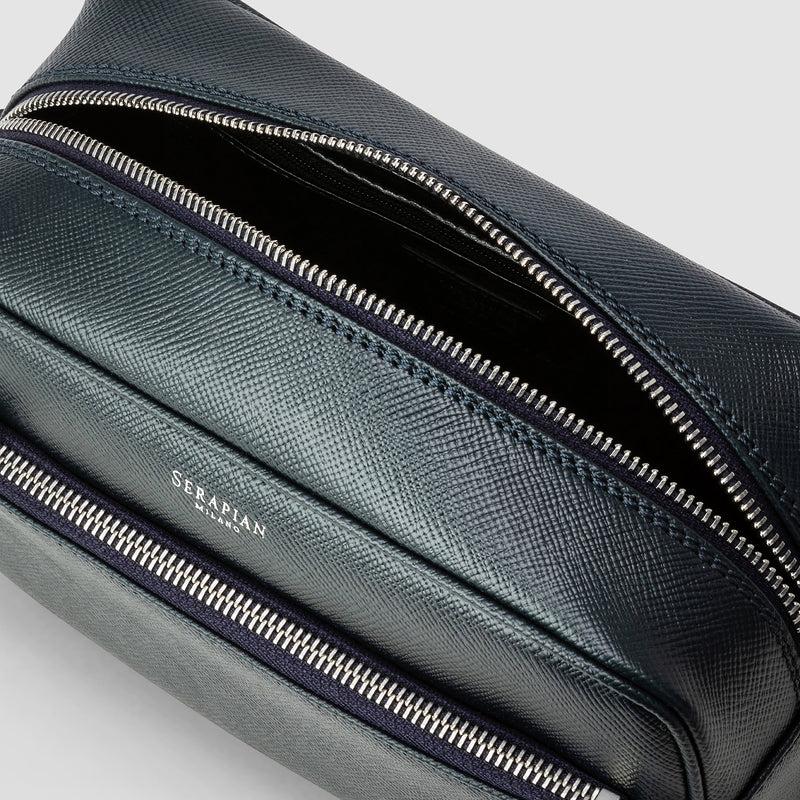 Serapian Wash bag recycled twill evoluzione leather navy blue Nuovo