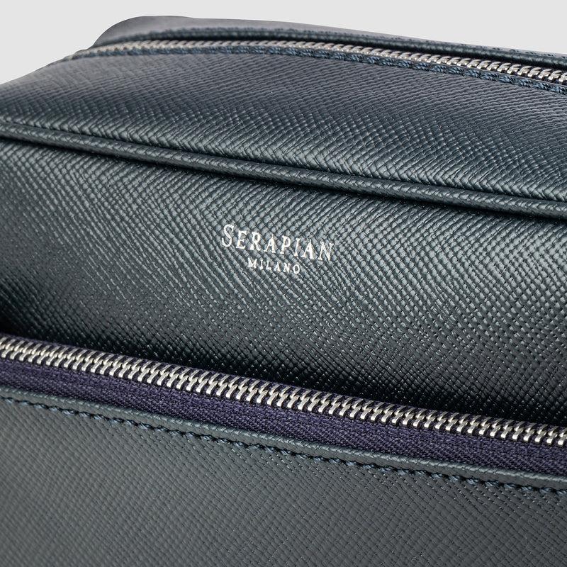 Serapian Wash bag recycled twill evoluzione leather navy blue Nuovo
