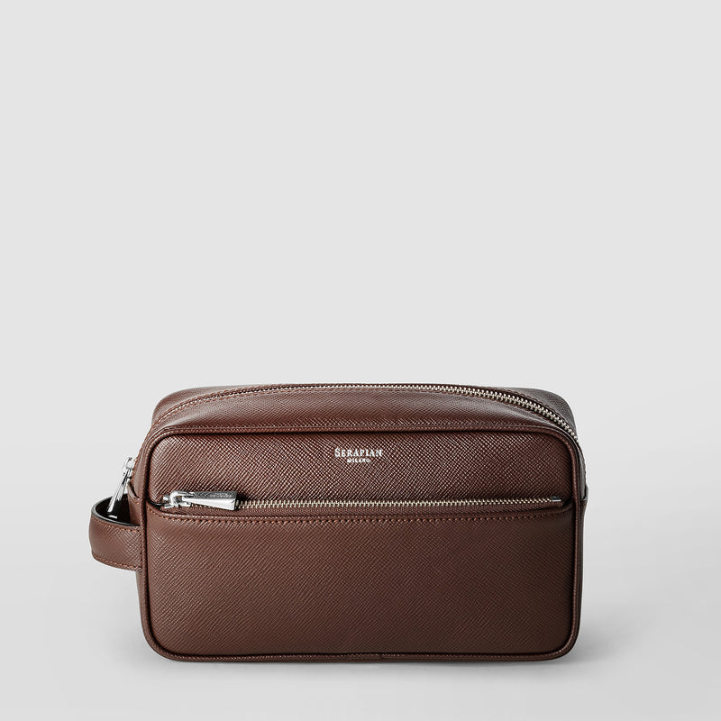 Serapian Wash bag recycled twill evoluzione leather burgundy Qualità