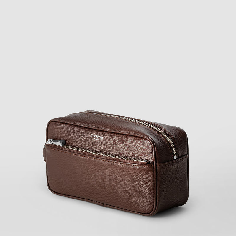 Serapian Wash bag recycled twill evoluzione leather burgundy Qualità