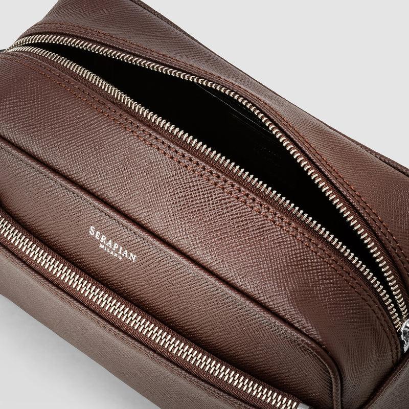 Serapian Wash bag recycled twill evoluzione leather burgundy Qualità