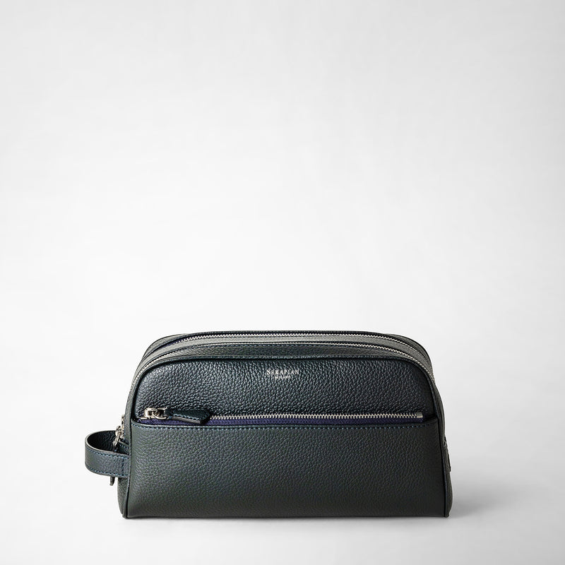 Serapian Trousse bagno doppia zip in pelle cachemire blu navy Qualità Garantita