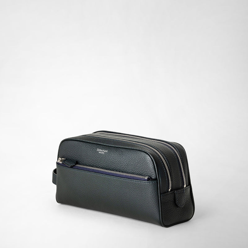 Serapian Trousse bagno doppia zip in pelle cachemire blu navy Qualità Garantita