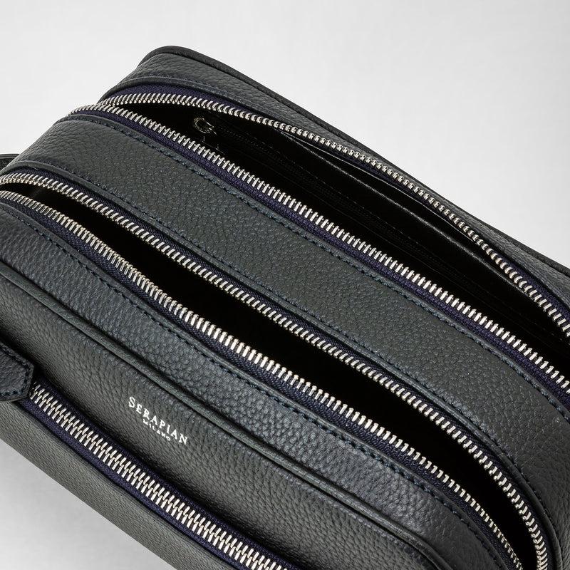 Serapian Trousse bagno doppia zip in pelle cachemire blu navy Qualità Garantita