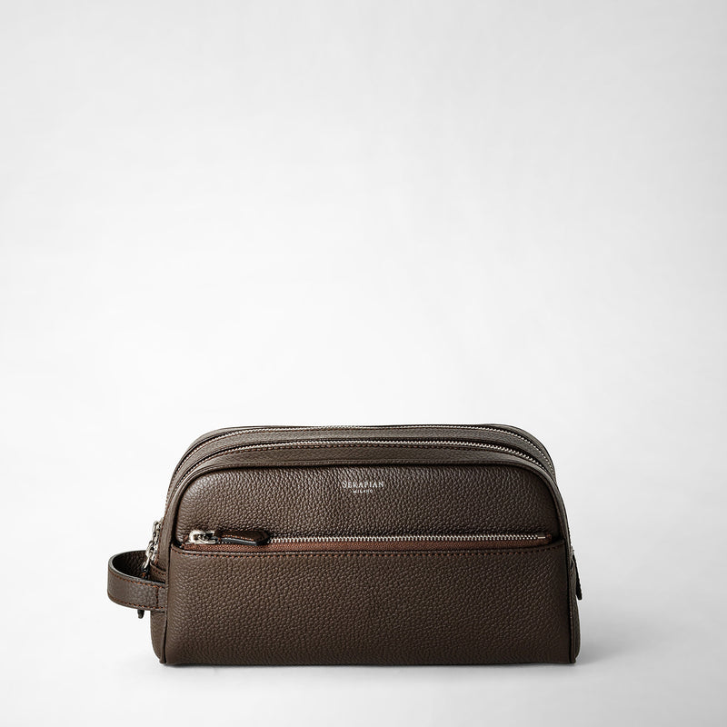 Serapian Trousse bagno doppia zip pelle cachemire espresso Promozione Limitata