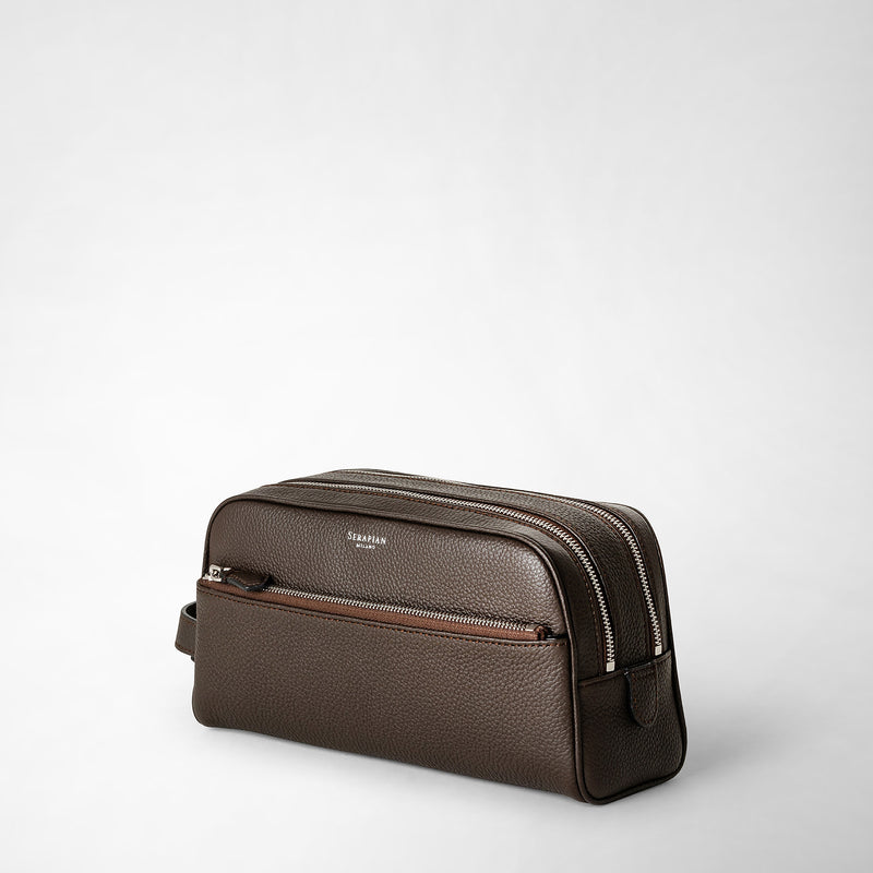 Serapian Trousse bagno doppia zip pelle cachemire espresso Promozione Limitata