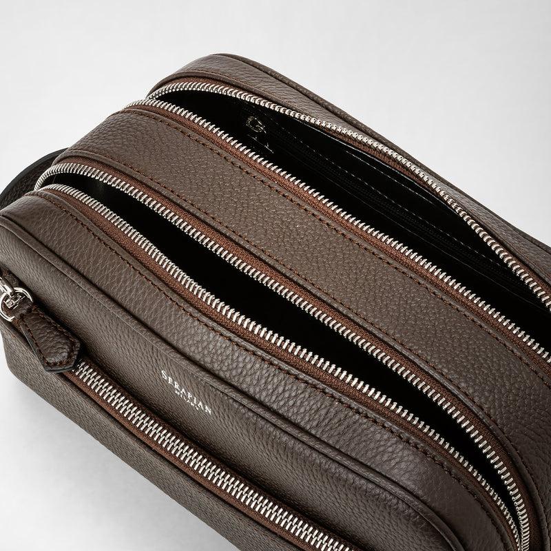 Serapian Trousse bagno doppia zip pelle cachemire espresso Promozione Limitata