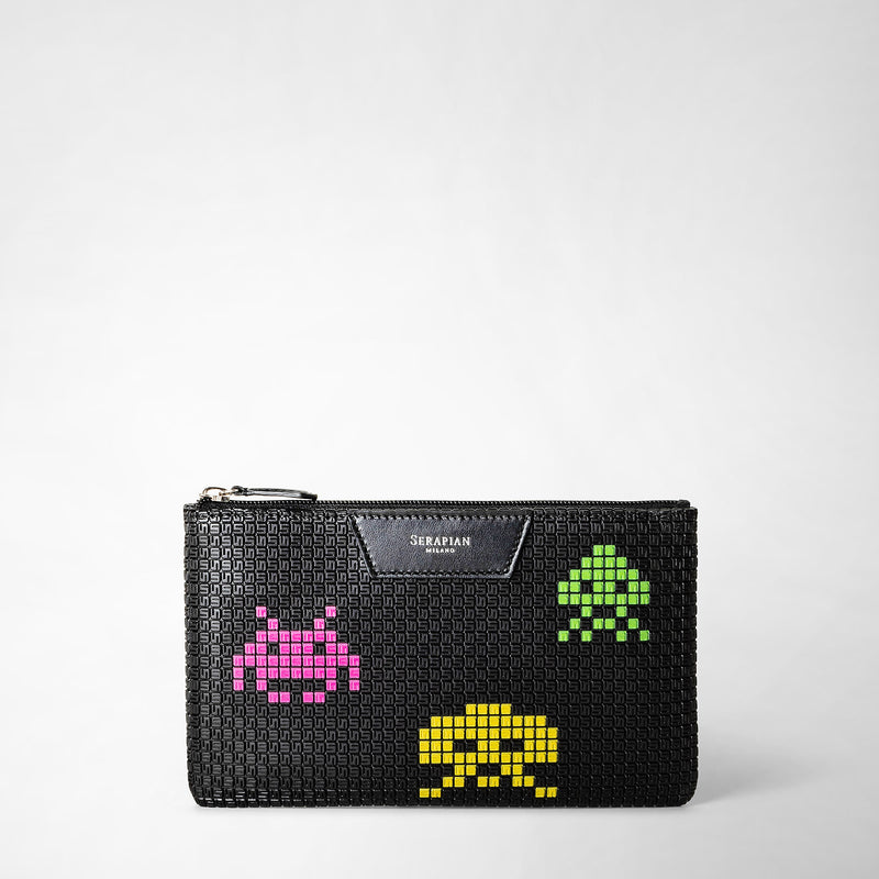 Serapian Pouch con zip in stepan nero space invaders Prezzo Ridotto