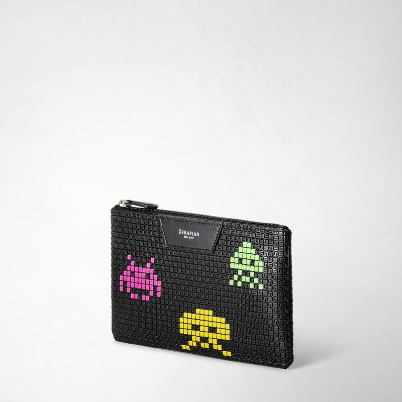 Serapian Pouch con zip in stepan nero space invaders Prezzo Ridotto
