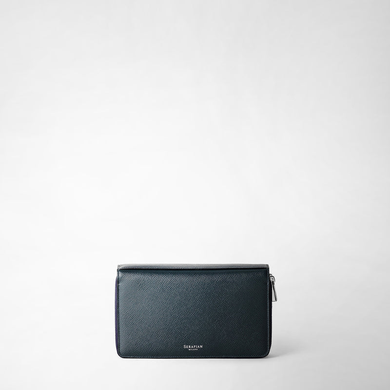 Serapian Pochette viaggio zip doppia pelle evoluzione blu navy Convenienza