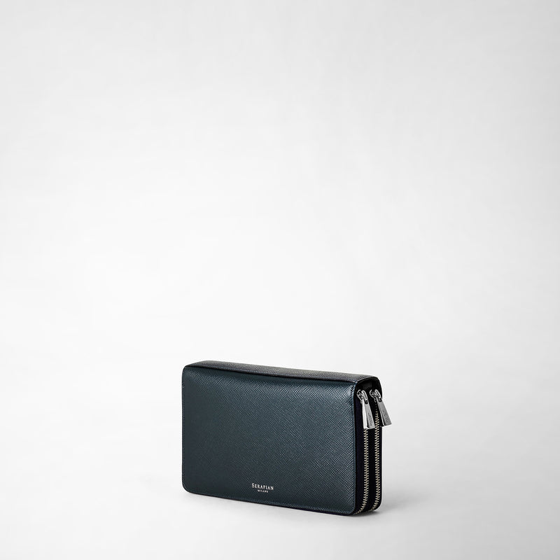 Serapian Pochette viaggio zip doppia pelle evoluzione blu navy Convenienza