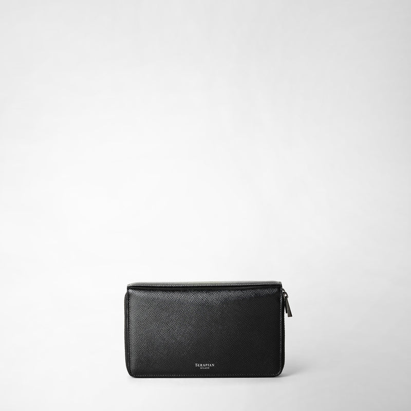 Serapian Pochette viaggio zip doppia pelle evoluzione nero Novità