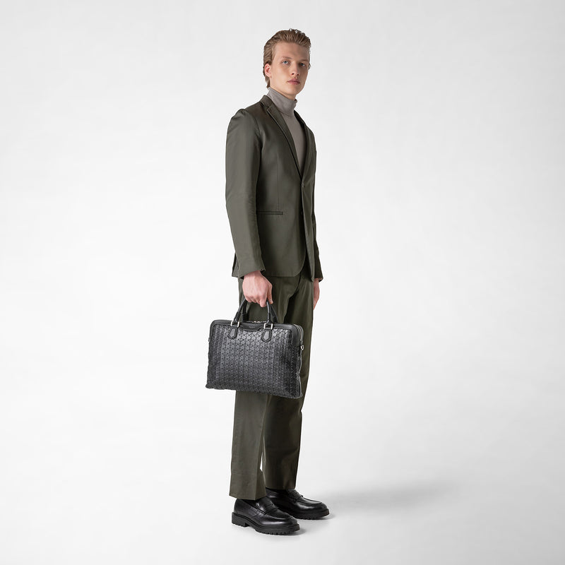 Serapian Extra slim briefcase in mosaico black Black Friday Prezzi