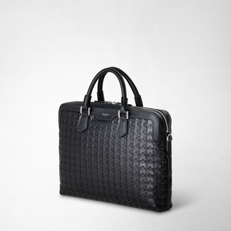 Serapian Extra slim briefcase in mosaico black Black Friday Prezzi