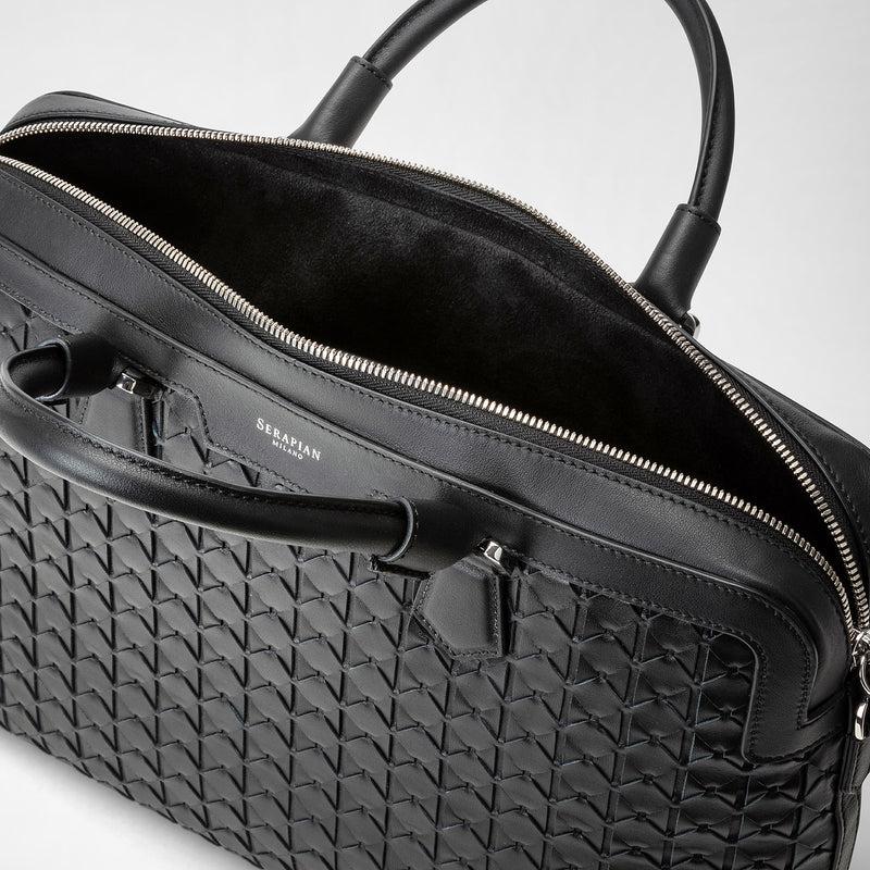 Serapian Extra slim briefcase in mosaico black Black Friday Prezzi