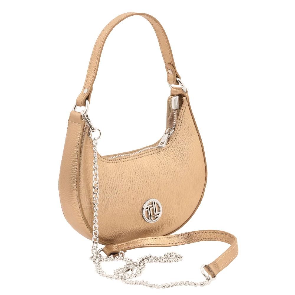 Tuscany Leather Sac à Main en Cuir Metallic et Bandoulière à Chaîne Novità